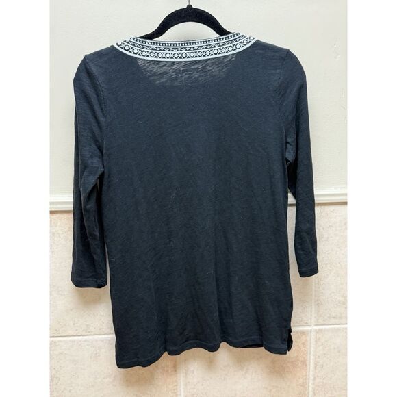 TALBOTS Womens Floral Embroidered Split V-Neck 3/4 Sleeve Slub Tunic Top Sz Sp - Picture 4 of 11